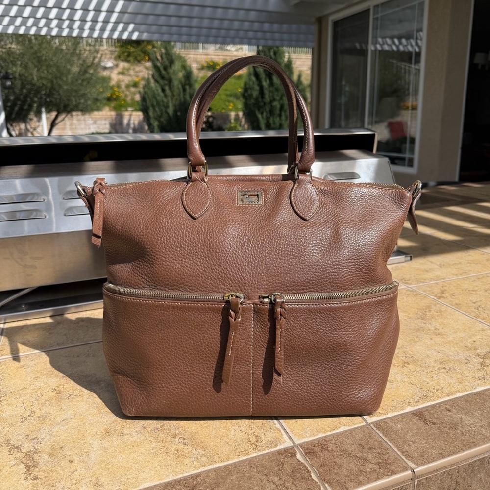 *SOLD* Dooney & Bourke Brown Dillen Pebbled Leather Double Pocket Satchel LARGE